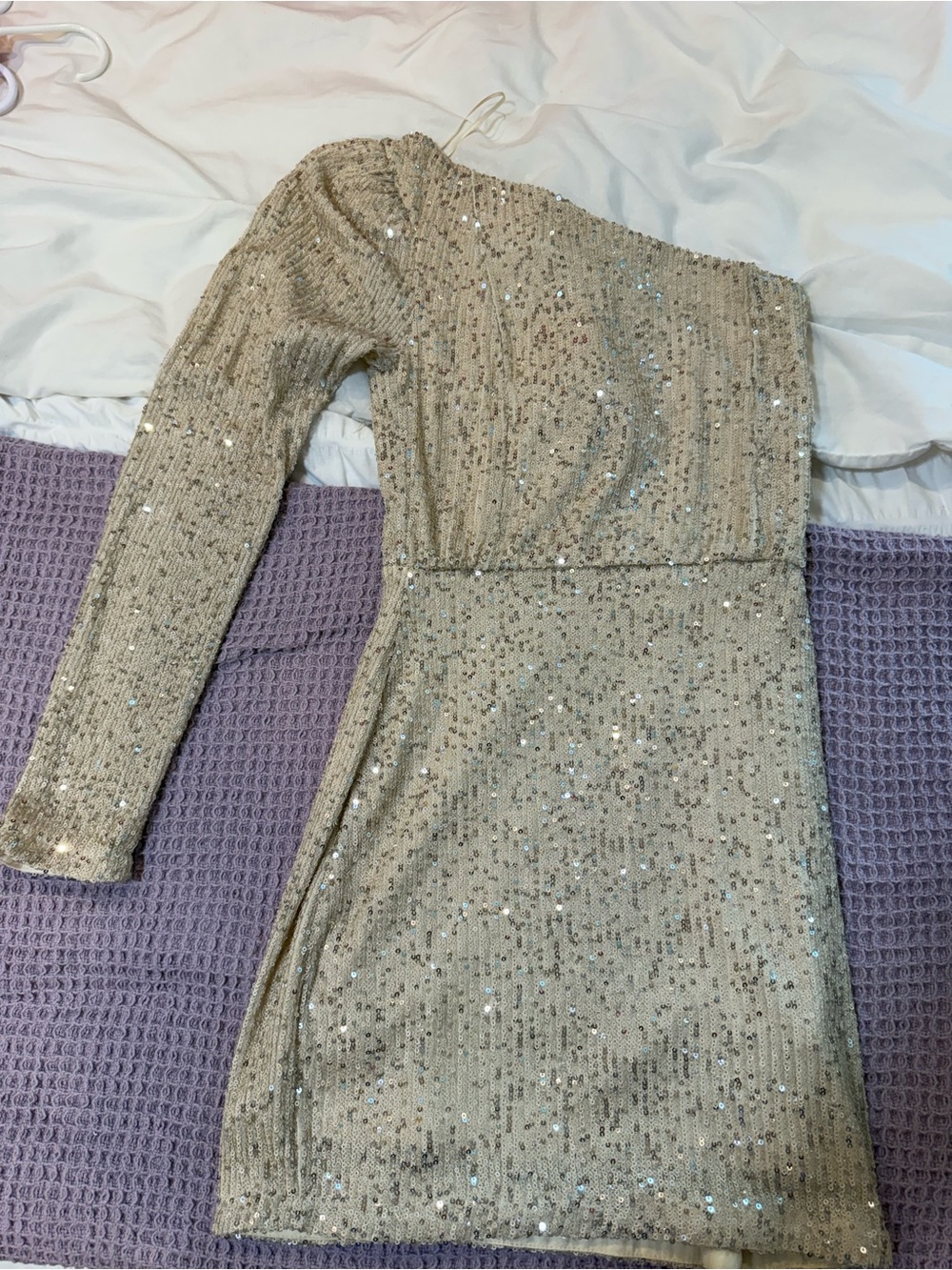 Endless Rose Champagne One-Shoulder Sequin Dress